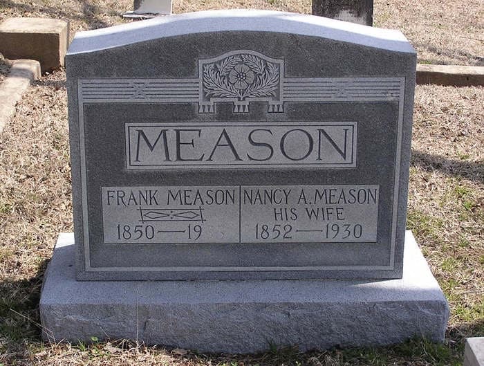 Shared grave marker for Frank Meason and Nancy A. Meason